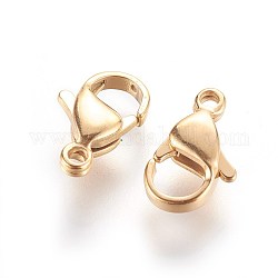 304 Stainless Steel Lobster Claw Clasps, Parrot Trigger Clasps, Manual Polishing, Real 18K Gold Plated, 10x6x3mm, Hole: 1mm