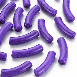 不透明なクラックルアクリルビーズ  カーブチューブ  青紫色  32x10x8mm  穴：1.8mm  約330個/500g