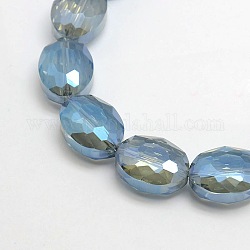 Chapelets de perles ovales de cristal à facettes en verre électrolytique, couleur arc-en-plaqué, bleu acier, 16x12x7mm, Trou: 1mm, Environ 50 pcs/chapelet, 25.1 pouce