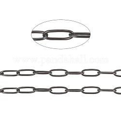 304 Stainless Steel Paperclip Chains, Soldered, with Spool, Electrophoresis Black, 5.5x2.2x0.5mm, 10m/roll