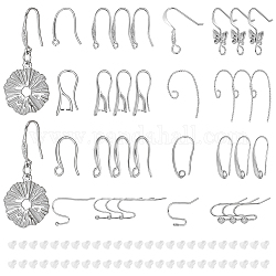 BENECREAT 32pcs 8 styles Brass Earring Hooks, Ear Wire, with Horizontal Loops, for Half Drilled Beads, with 50Pcs Plastic Ear Nuts, Real Platinum Plated, 11.5~26x0.6~1mm, Hole: 1~2.5mm, Pin: 0.6~1mm, 4Pcs/style