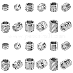 SUPERFINDINGS 60Pcs 6 Style 201 Stainless Steel European Beads, Large Hole Beads, Column, Stainless Steel Color, 6~9x3.8~7.3mm, Hole: 4.2~5mm, 10pcs/style