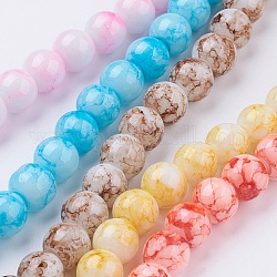 Spray Painted Glass Bead Strands, Round, Mixed Color, 8mm, Hole: 1.3mm, about 100pcs/strand, 31.4 inch