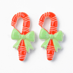 Resin Cabochons, Opaque, Christmas Theme, Christmas Candy Cane, with Bowknot, Green, Red, 29x14x6mm