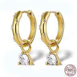 Boucles d'oreilles créoles en argent sterling plaqué or véritable 18 carats avec 925 strass, triangle, avec tampon s925, cristal, 20x4mm