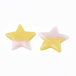 Resin Cabochons, with Glitter Powder, Imitation Jelly, Two Tone, Star, Yellow, 35x37x4mm