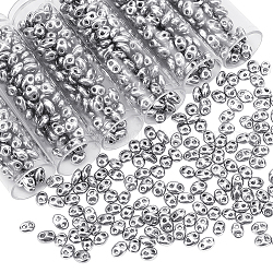 Nbeads circa 720 pz perline di semi ceche a due fori, Perline di vetro ceco metallico da 5x3.5 mm perline di semi di argento opaco ovale a 2 fori perline ceche per la creazione di gioielli con orecchini a forma di braccialetto