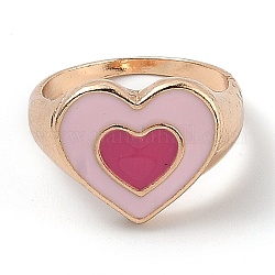Сплав, эмаль палец кольцо, сердце, золотой свет, розовые, размер США 7, внутренний диаметр: 17.8 мм