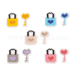 2Pcs 2 Style Handmade MIYUKI Japanese Seed Beads, Loom Pattern, Key & Padlock, Mixed Color, 24~26x14~20x1.5mm, 1Pc/style
