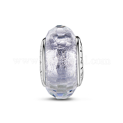 Abalorios europeos de vidrio facetado de tinysand, con 925 núcleo doble de plata de ley bañado en platino, abalorios con grande agujero, lavanda, 8.24~8.76x13.98~14.98mm, agujero: 4.18~4.31 mm