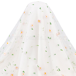 Daisy Pattern Embroidered Polyester Tulle Lace Fabric, Garment Accessories, White, 126x0.2cm, 2yard/pc