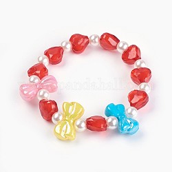 Bracelets extensibles en perles acryliques pour enfants, bowknot & coeur & rond, rouge, 1-5/8 pouce (4.3 cm)