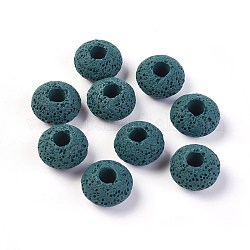 Perles de pierre de lave naturelle, teinte, rondelle, bleu de Prusse, 15.5~16x9.7~10mm, Trou: 5~5.4mm