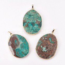 Natural Ocean Jasper Nuggets Plated Faceted Big Pendants, with Golden Brass Finding, Dyed & Heated, Light Sea Green, 53~63x35~43x11mm, Hole: 8x5mm