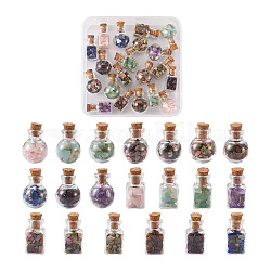 Vidrio de botella que deseen decoraciones, con chips de piedras preciosas dentro y tapón de corcho, color mezclado, 20 unidades / caja