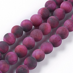 Natürlichen Tigerauge Perlen Stränge, gefärbt und erhitzt, matt, Runde, Medium violett rot, 12 mm, Bohrung: 1 mm, ca. 32 Stk. / Strang, 15.5 Zoll (39.5 cm)