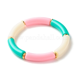 Bracciale elasticizzato con perline tubolari color caramello, braccialetto di perle acriliche per le donne, oro, roso, diametro interno: 2-1/8 pollice (5.5 cm)