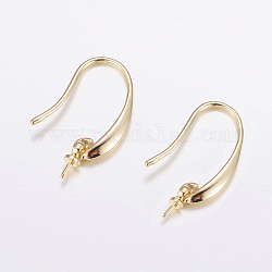 Brass Earring Hooks, For Half Drilled Beads, Long-Lasting Plated, Cadmium Free & Nickel Free & Lead Free, Real 18K Gold Plated, 24x3x2.5mm, 18 Gauge, Pin: 1mm