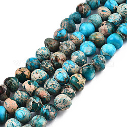Natural Imperial Jasper Beads Strands, Dyed, Round, Deep Sky Blue, 5~10x5~10x4~8mm, Hole: 1mm, about 49~51pcs/strand, 15.3 inch