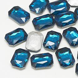 Similistein Cabochons Glas Strass, facettiert, Rechteck Achteck, Capri Blue, 18x13x5 mm
