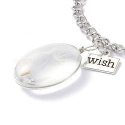 Dandelion Seed Wish Necklace for Teen Girl Women Gift, Transparent Oval Glass Pendant Necklace, with Iron Chain, Clear, 24.41 inch(62cm)