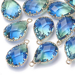 Pendentifs K9 en verre imitation tourmaline, avec les accessoires en laiton de tonalité d'or, facette, larme, bleu profond du ciel, 23x13.5~14x8mm, Trou: 2mm