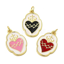 Rack Plating Brass pendants, with Glass Beads, Lead Free & Cadmium Free, Real 18K Gold Plated, Heart, Mixed Color, 22x15.5x1.5mm