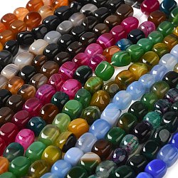 Chapelets de perles d'agate naturelle, teints et chauffée, cube, couleur mixte, 11~12x8~9.5x8~9.5mm, Trou: 1.2mm, Environ 16 pcs/chapelet, 7.48~7.72'' (19~19.6 cm)