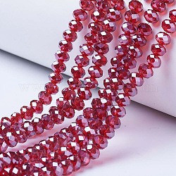 Electroplate Glass Beads Strands, Pearl Luster Plated, Faceted, Rondelle, FireBrick, 2.5x2mm, Hole: 0.4mm, about 170pcs/strand, 11.8 inch(30cm)