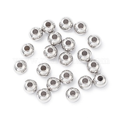 304 Edelstahl-Abstandhalter-Perlen, Runde, Edelstahl Farbe, 6x5 mm, Bohrung: 2 mm