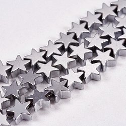 Electroplate Non-magnetic Synthetic Hematite Beads Strands, Star, Grade A, Platinum Plated, 6x6x2mm, Hole: 1mm, about 75pcs/strand, 16 inch