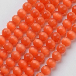 Katzenaugen-Perlen, Runde, orange rot, 12 mm, Bohrung: 1.5 mm, ca. 32 Stk. / Strang, 14.5 Zoll