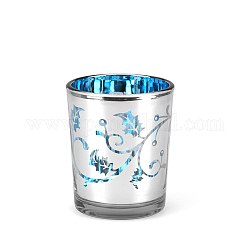 Bougeoir en verre sur le thème de Noël, support de chandelier de colonne, centre de table, motif de vigne, bleu, 5.5x6.7 cm