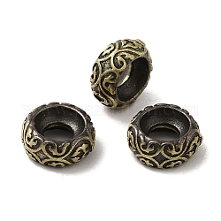 Tibetan Style Rack Plating Brass Linking Ring, Long-Lasting Plated, Flat Round with Floral Pattern, Brushed Antique Bronze, 9.5x4.5mm, Inner Diameter: 4mm