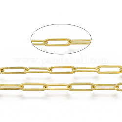 Cadenas de clip de latón, cadenas portacables alargadas estiradas, soldada, con carrete, oval, la luz de oro, 9x3x0.6mm, aproximadamente 328.08 pie (100 m) / rollo