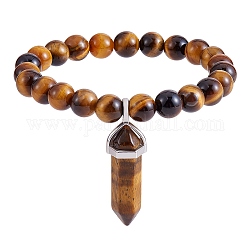 Эластичный браслет из натурального тигрового глаза с подвеской в форме пули, украшения из драгоценных камней для женщин, внутренний диаметр: 2-1/8 дюйм (5.4 см)