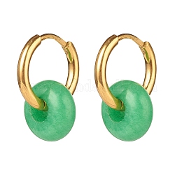 Rondelle Natural Malaysia Jade Beded Hoop Earrings, 304 Stainless Steel Jewelry for Women, 18mm, Pin: 1mm