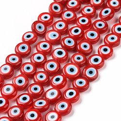Chapelets de perles rondes de chalumeau manuelles de mauvais œil, rouge, 6x3mm, Trou: 1mm, Environ 65 pcs/chapelet, 14 pouce