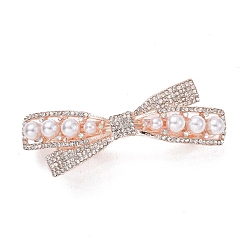 Mollette per capelli in strass di cristallo in lega, con perle imitazione perla, bowknot, oro roso, 30x75x23.5mm
