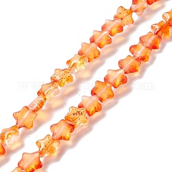 Transparent Glass Beads Strand, with Glitter Powder, Star, Orange, 7.5~8x8.3x4mm, Hole: 0.7~1mm, about 50pcs/strand, 14.72~14.92 inch(37.4~37.9cm)