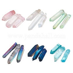 Olycraft 6 ensembles 6 couleurs brins de perles de cristal de quartz naturel galvanisé, pépites, couleur mixte, 21~43x5~13mm, Trou: 1mm, 3 pièces / kit, 1 set / couleur