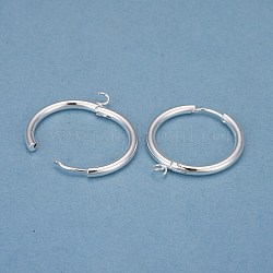201 Stainless Steel Huggie Hoop Earring Findings, with Horizontal Loop and 316 Surgical Stainless Steel Pin, Silver, 29x26x2.5mm, Hole: 2.5mm, Pin: 1mm
