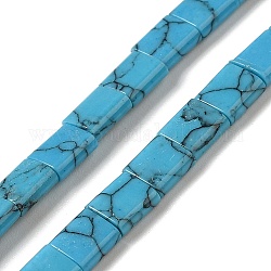 Filo di perline turchesi sintetici, 2-foro, rettangolo, cielo blu profondo, 5.5~6x5x2.5mm, Foro: 0.9 mm, circa 69~70pcs/filo, 15.12~15.2 pollice (38.4~38.6 cm)