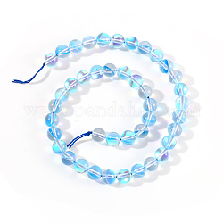 Chapelets de perles en pierre de lune synthétique, perles holographiques, teinte, ronde, lumière bleu ciel, 6mm, Trou: 0.5mm, 65 pcs / chapelet, 15.7 pouces