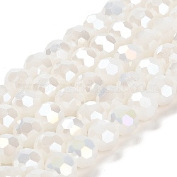 Supports de perles de verre imitation jade, couleurs ab, facette, ronde, blanc, 10x8.5~9mm, Trou: 1.6mm, Environ 67 pcs/chapelet, 23.62 pouce (60 cm)