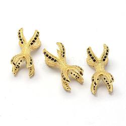 Rack Plating Brass Cubic Zirconia Beads, Long-Lasting Plated, Claw, Golden, 22x13x7.5mm, Hole: 2mm