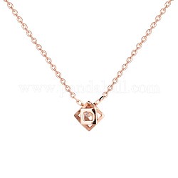 Cuboide 925 collar colgante de plata esterlina para niña mujer, Claro, oro rosa