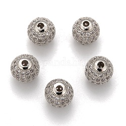 Zirkonia-Perlen, mit Messing-Zubehör, Runde, Transparent, Platin Farbe, 10x9 mm