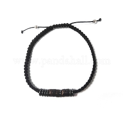 Bracelet de perles tressées en noix de coco et hématite synthétique non magnétique, bracelet pierre homme femme, noir, diamètre intérieur: 2-1/8 pouce (5.5 cm)