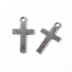 Pendentifs en alliage de style tibétain, croix, sans plomb et sans cadmium, argent antique, 25x13x1.5mm, Trou: 2mm